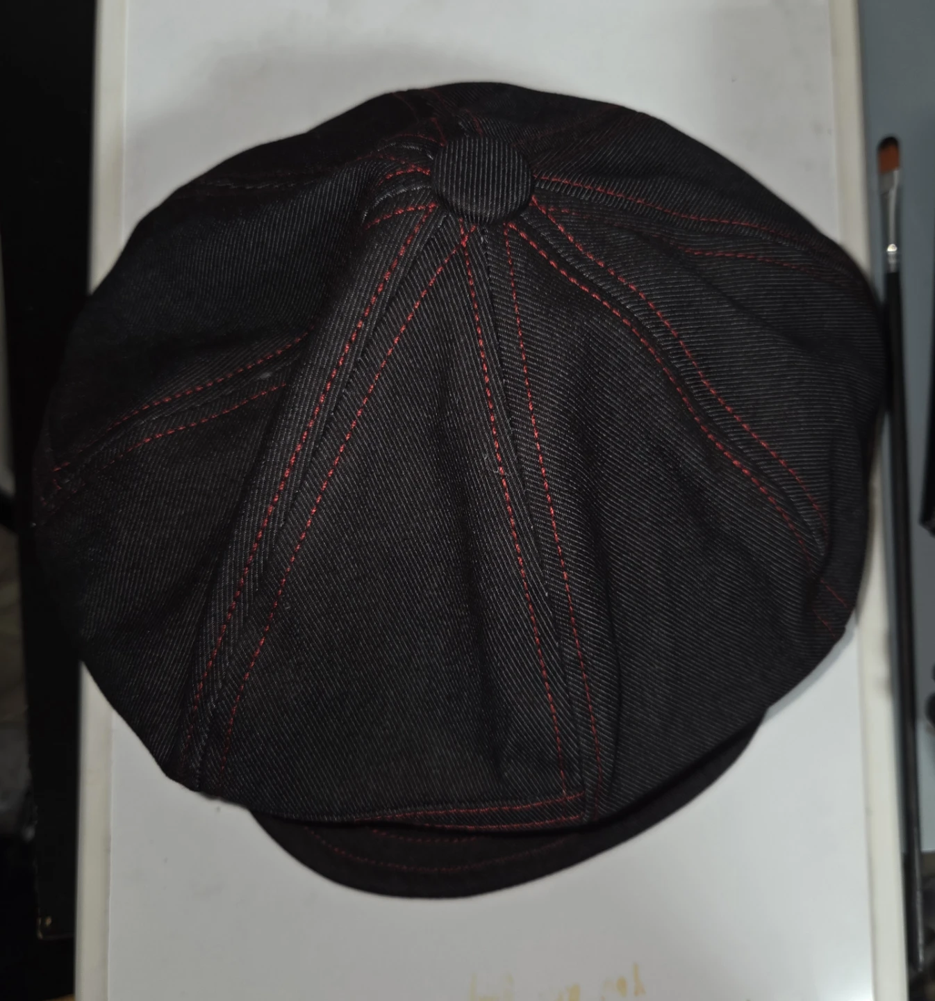 Black Newsboy Cap with Red Stitching - photo 2