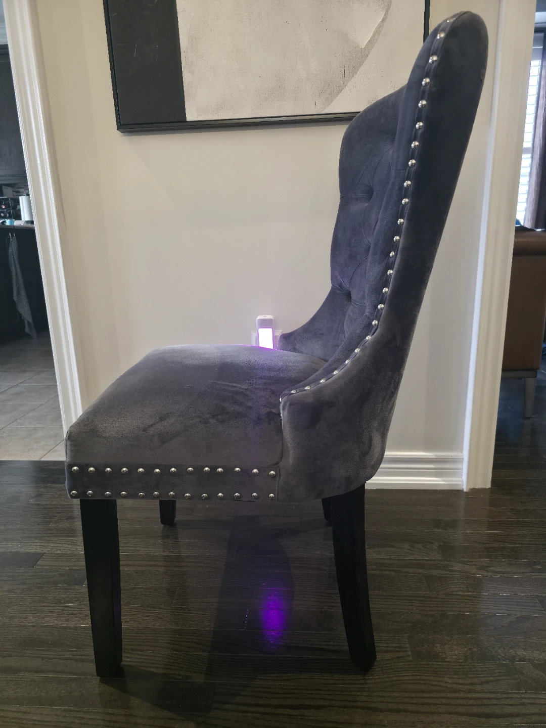 Grey Velvet Tufted Dining Chair with Silver Nailhead Trim - photo 2