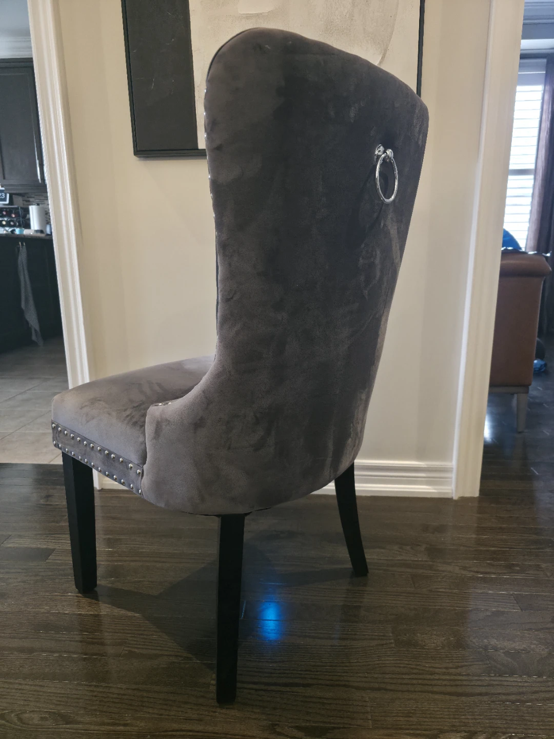Grey Velvet Tufted Dining Chair with Silver Nailhead Trim - photo 3