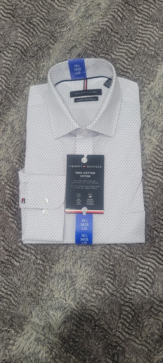 Tommy Hilfiger Men's Dress Shirt - White with Micro Dots - Large