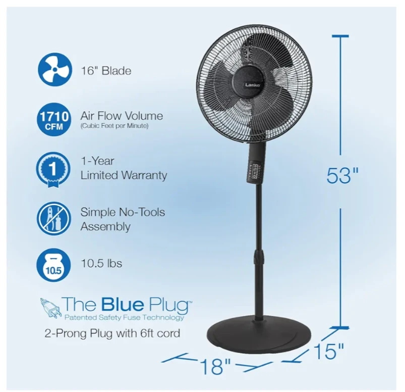 **Lasko Oscillating Pedestal Fan - Black, 16" BNIB** - photo 4