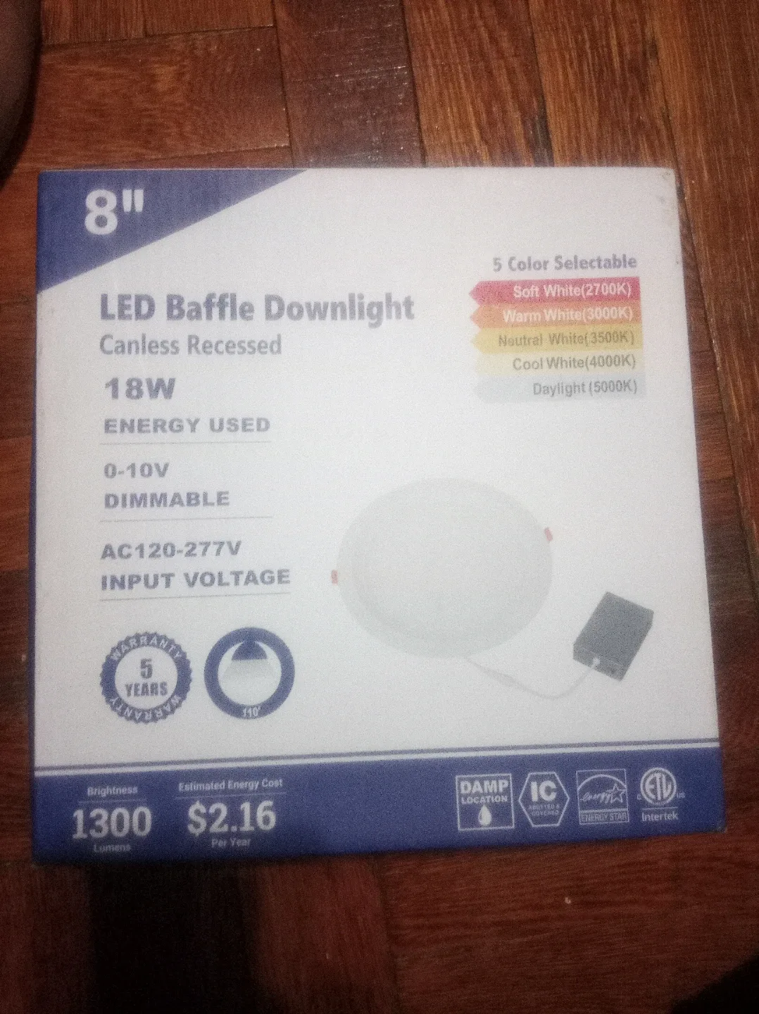 8" LED Baffle Downlight Canless Recessed 18W