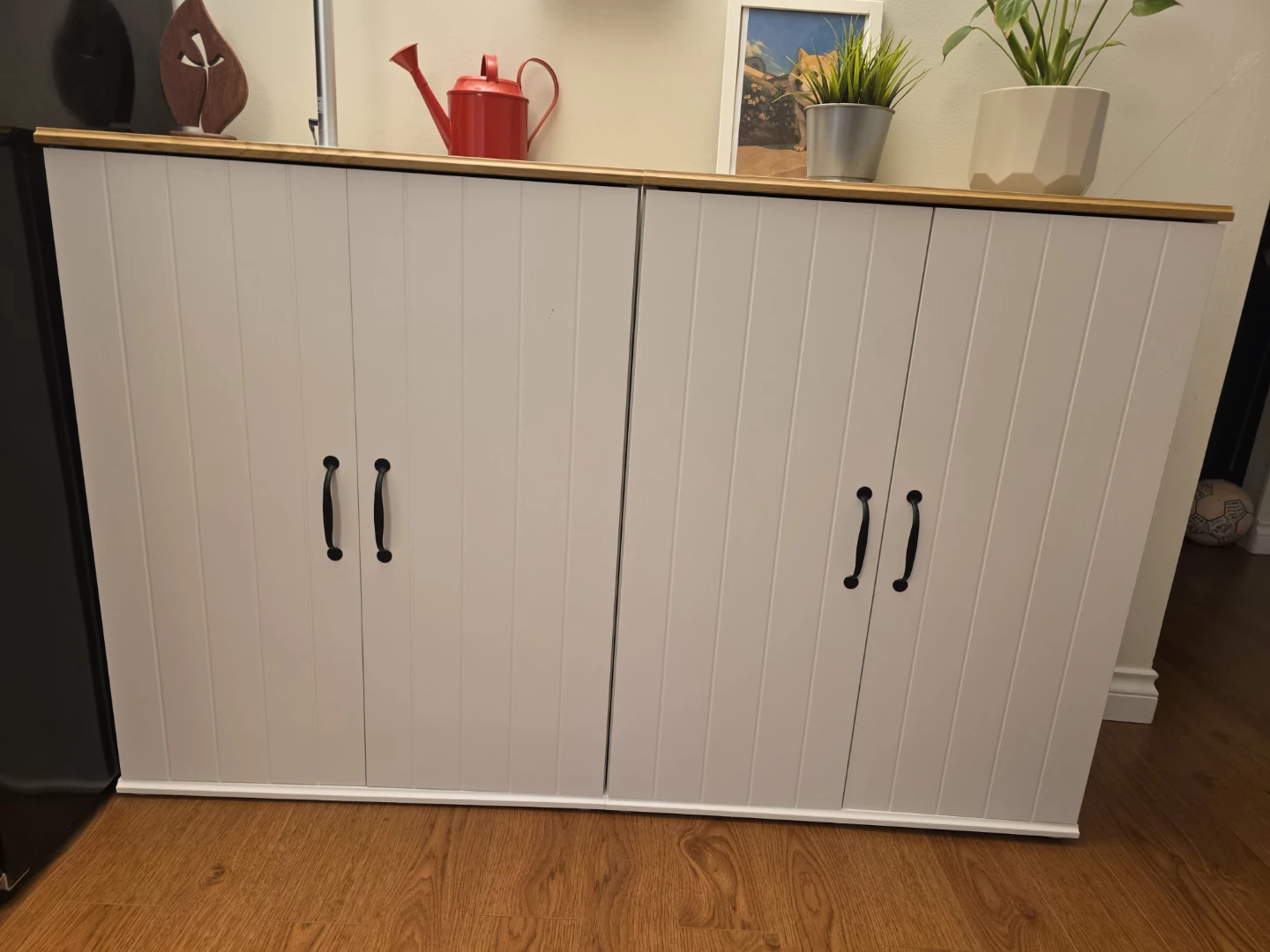 White Storage Cabinet with Wooden Top