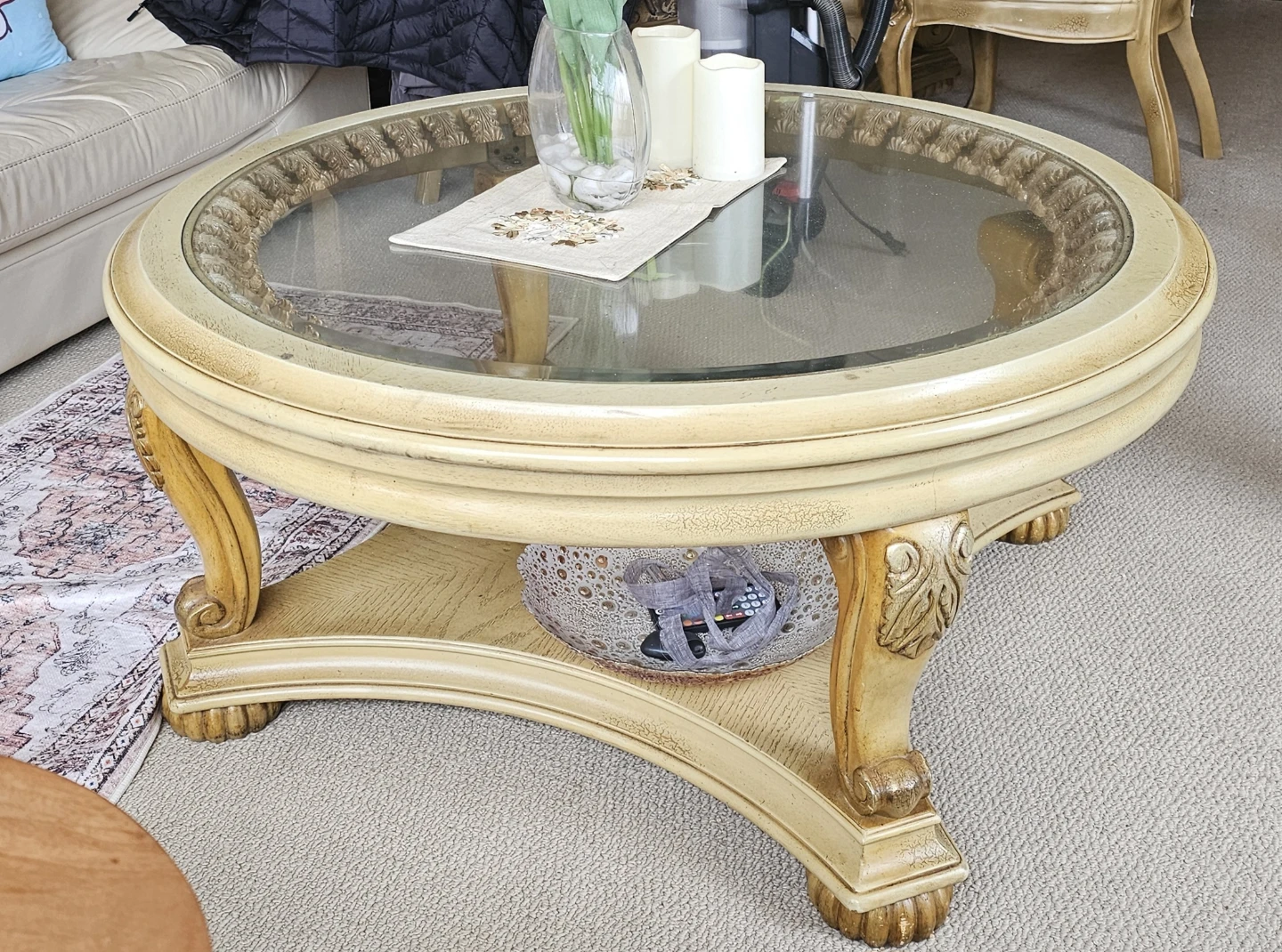 Round Coffee Table with Glass Top