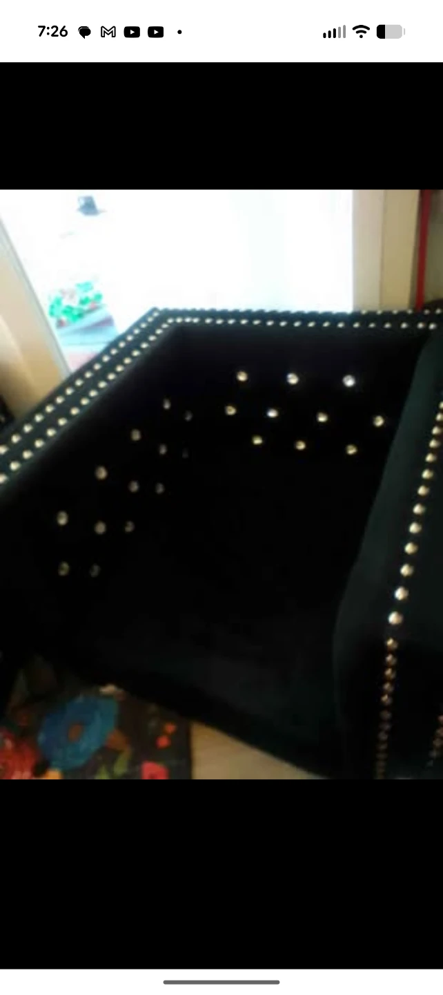 Black Velvet Tufted Sofa with Rhinestones