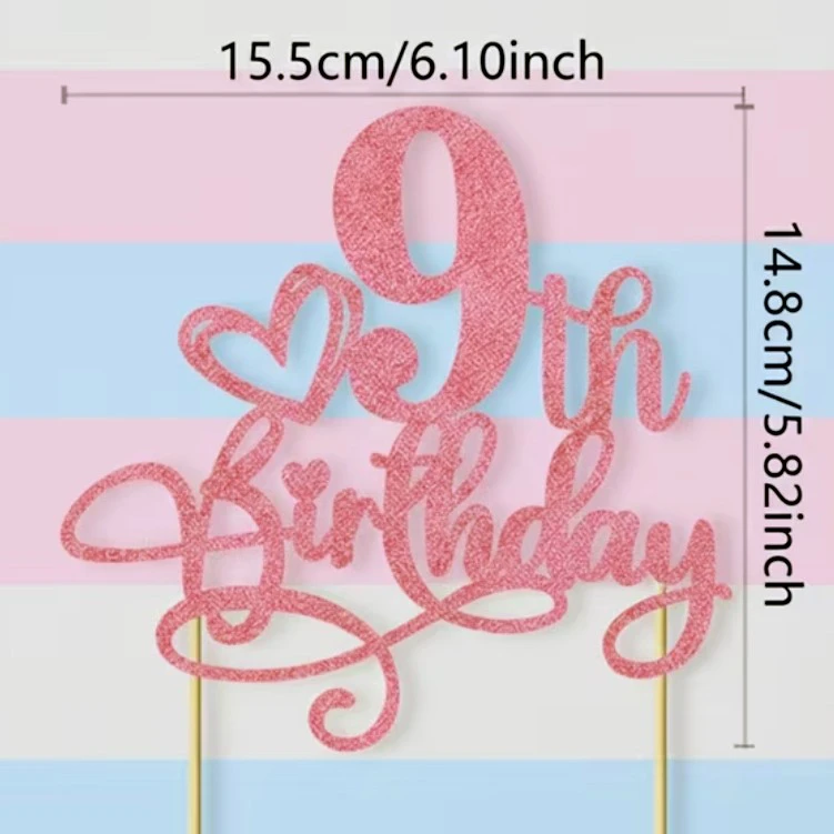 Pink Glitter '9th Birthday' Cake Topper