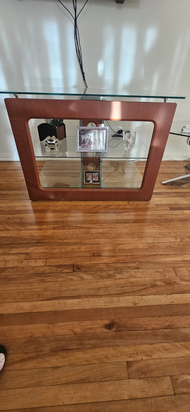 Glass Top Accent Table with Wood Frame - photo 2