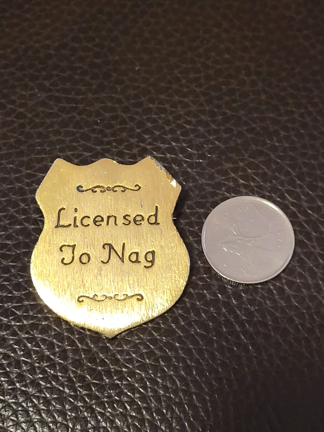 Novelty "Licensed To Nag" Badge
