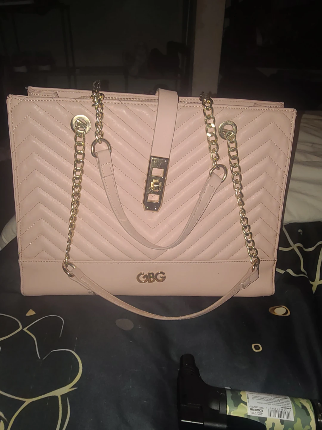 GBG Pink Chevron Quilted Tote Handbag