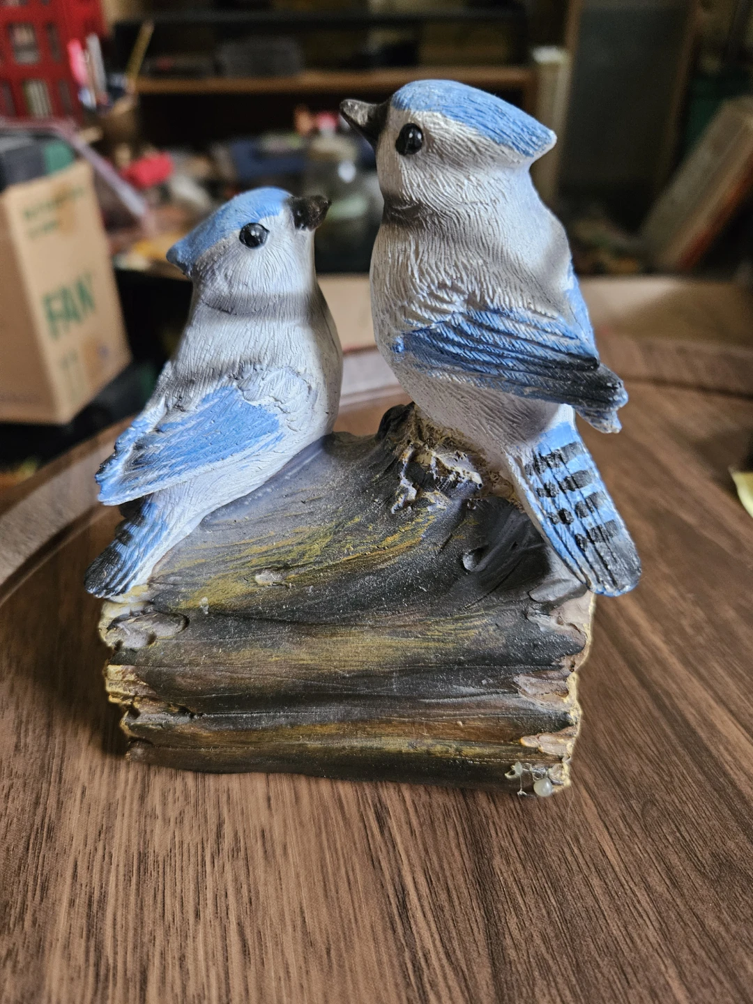 Blue Jay Figurine on Log