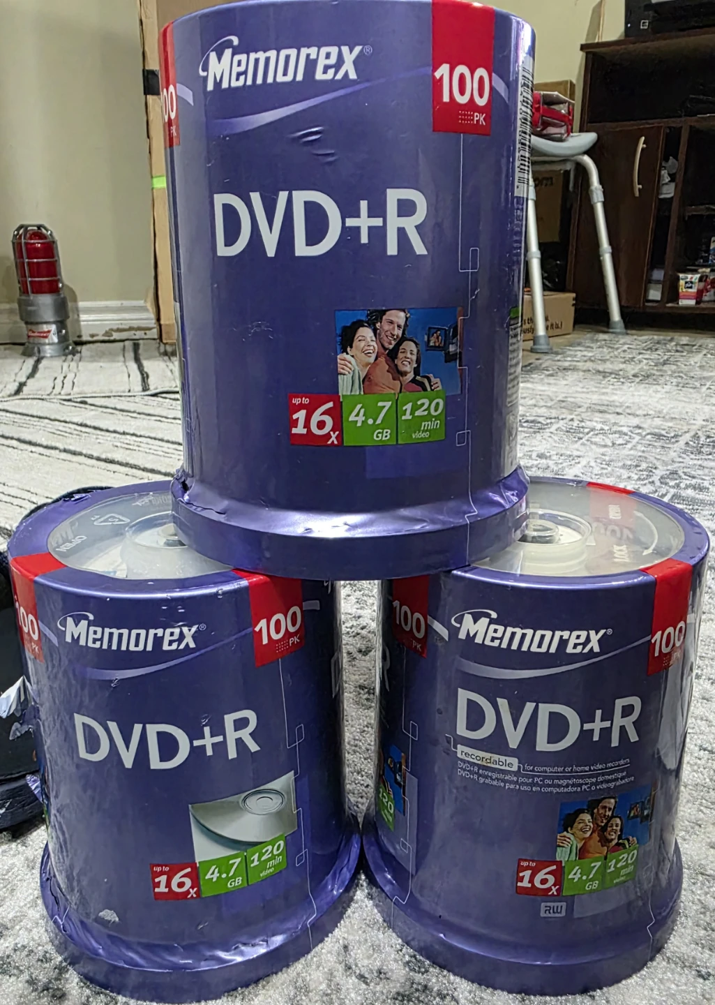 3 Brand New Memorex DVD+R 100 Pack Spindles 16x