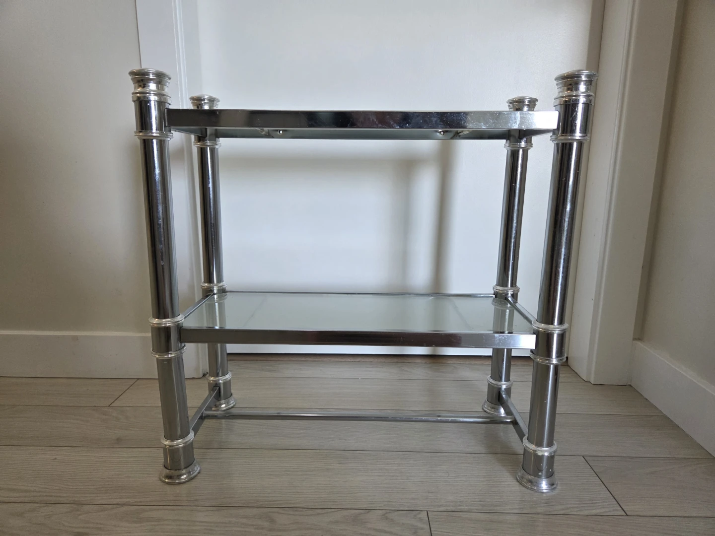 Chrome and Glass Two-Tier Shelf Unit