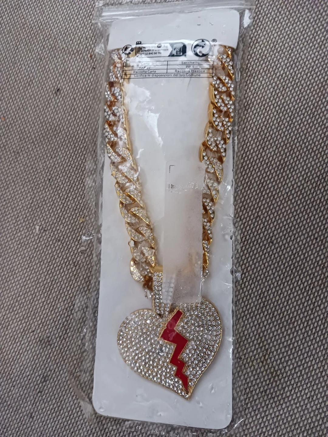 Gold Tone Broken Heart Pendant Necklace with Rhinestones - photo 4