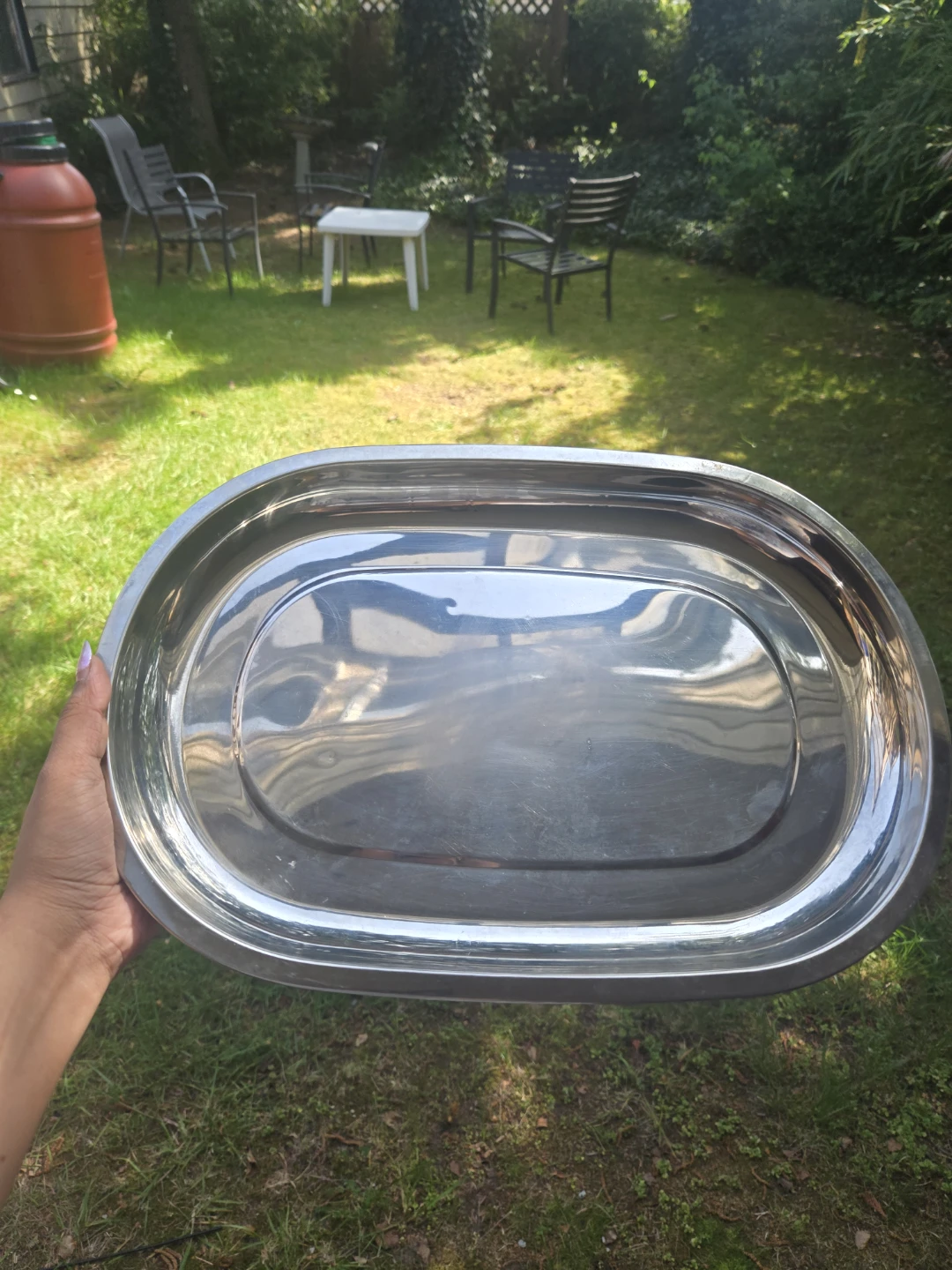 Large Oval Stainless Steel Serving Platter - photo 2
