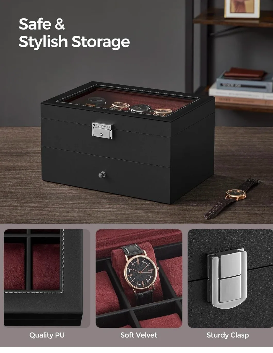 Songmics 20-Slot Watch Box Display Case