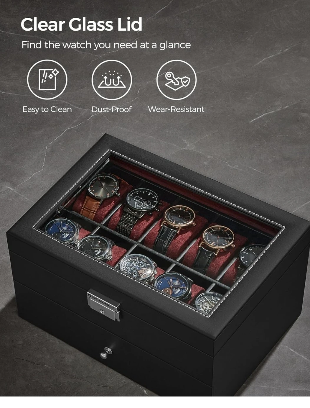 Songmics 20-Slot Watch Box Display Case - photo 2