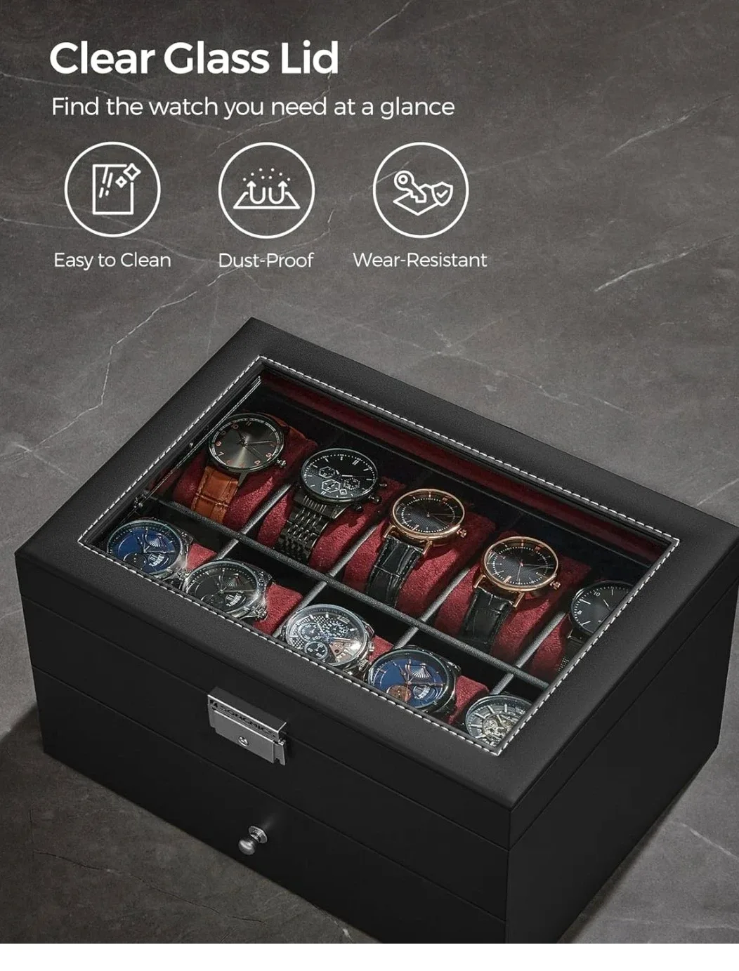 Songmics 20-Slot Watch Box Display Case - photo 2
