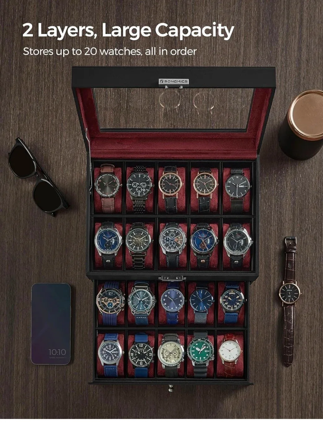 Songmics 20-Slot Watch Box Display Case - photo 3