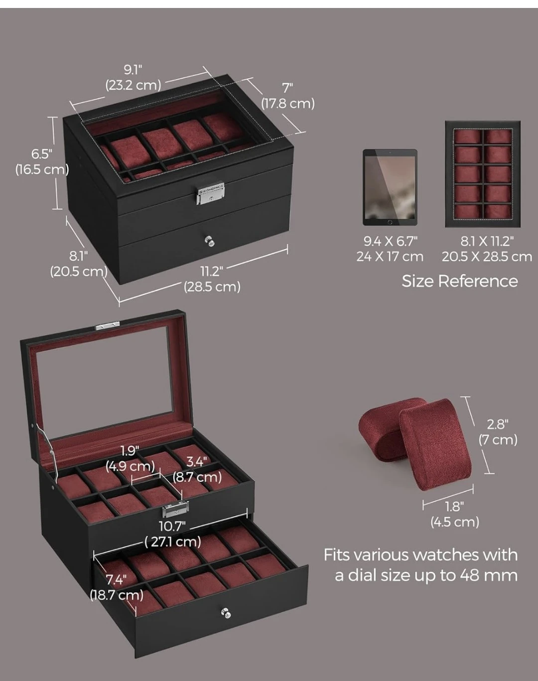Songmics 20-Slot Watch Box Display Case - photo 4