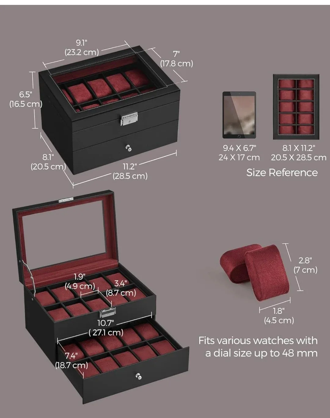 Songmics 20-Slot Watch Box Display Case - photo 4