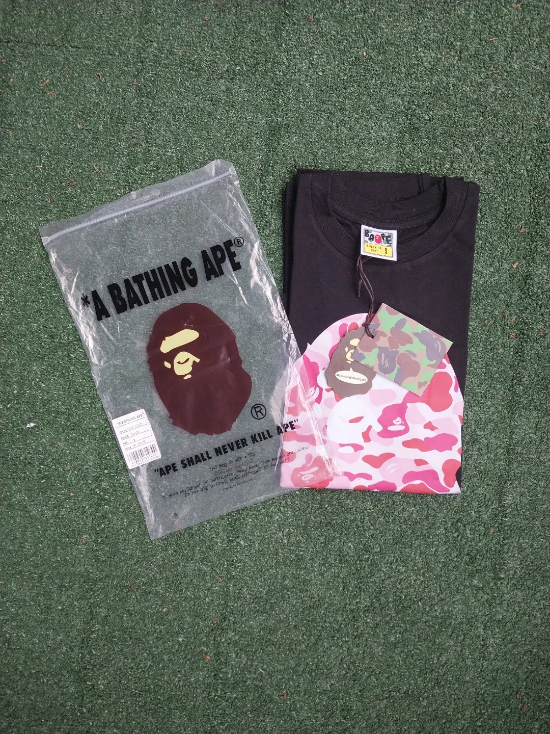 A Bathing Ape Black Pink Camo Logo T-Shirt Size S