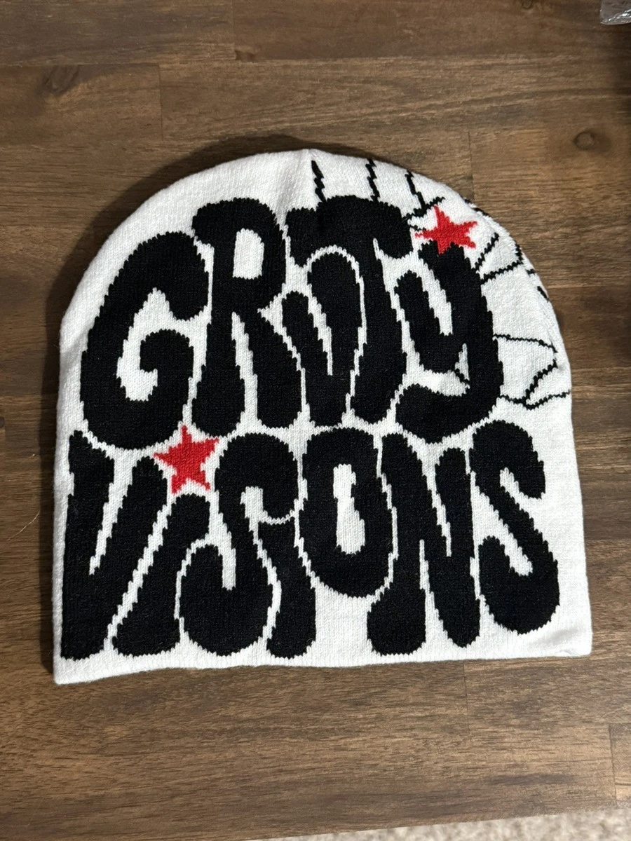 GRTY VISIONS Beanie - White with Spiderweb Design