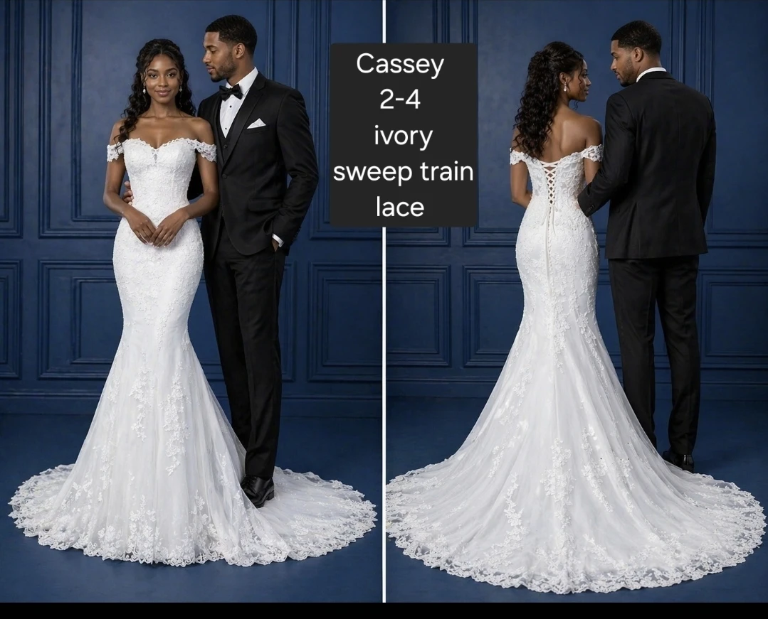 Cassey 2-4 Ivory Sweep Train Lace Wedding Dress