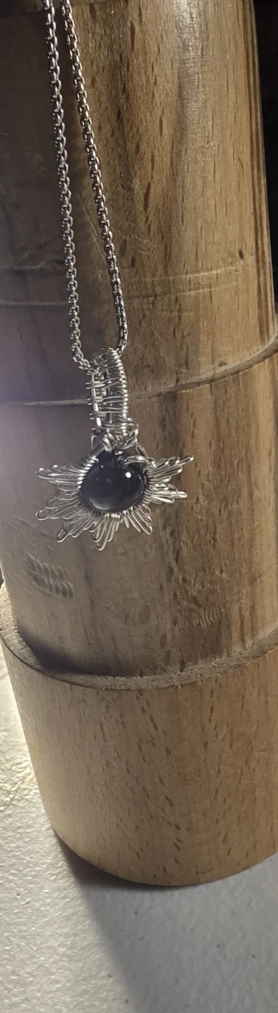 Handmade Sunburst Pendant Necklace with Garnet - photo 3