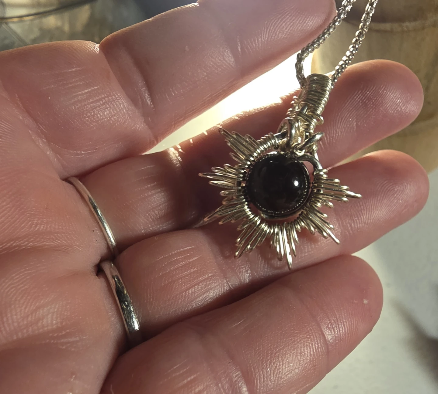 Handmade Sunburst Pendant Necklace with Garnet - photo 4