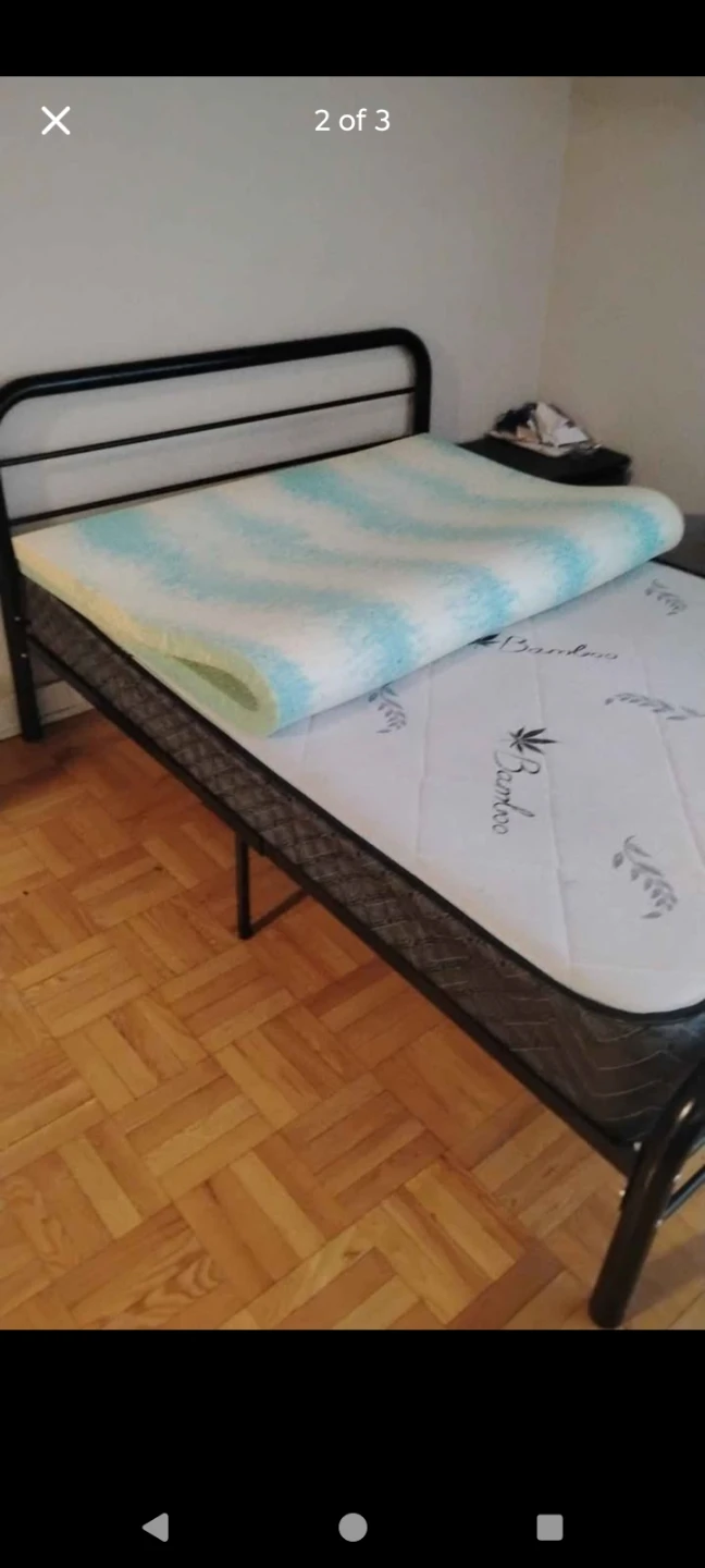 Full mattress with bedframe and foam topper