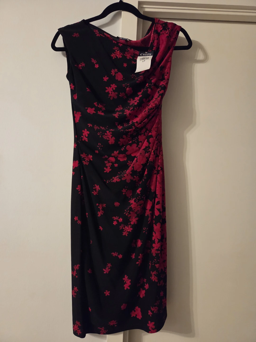 Chaps Black & Red Floral Sheath Dress S/P