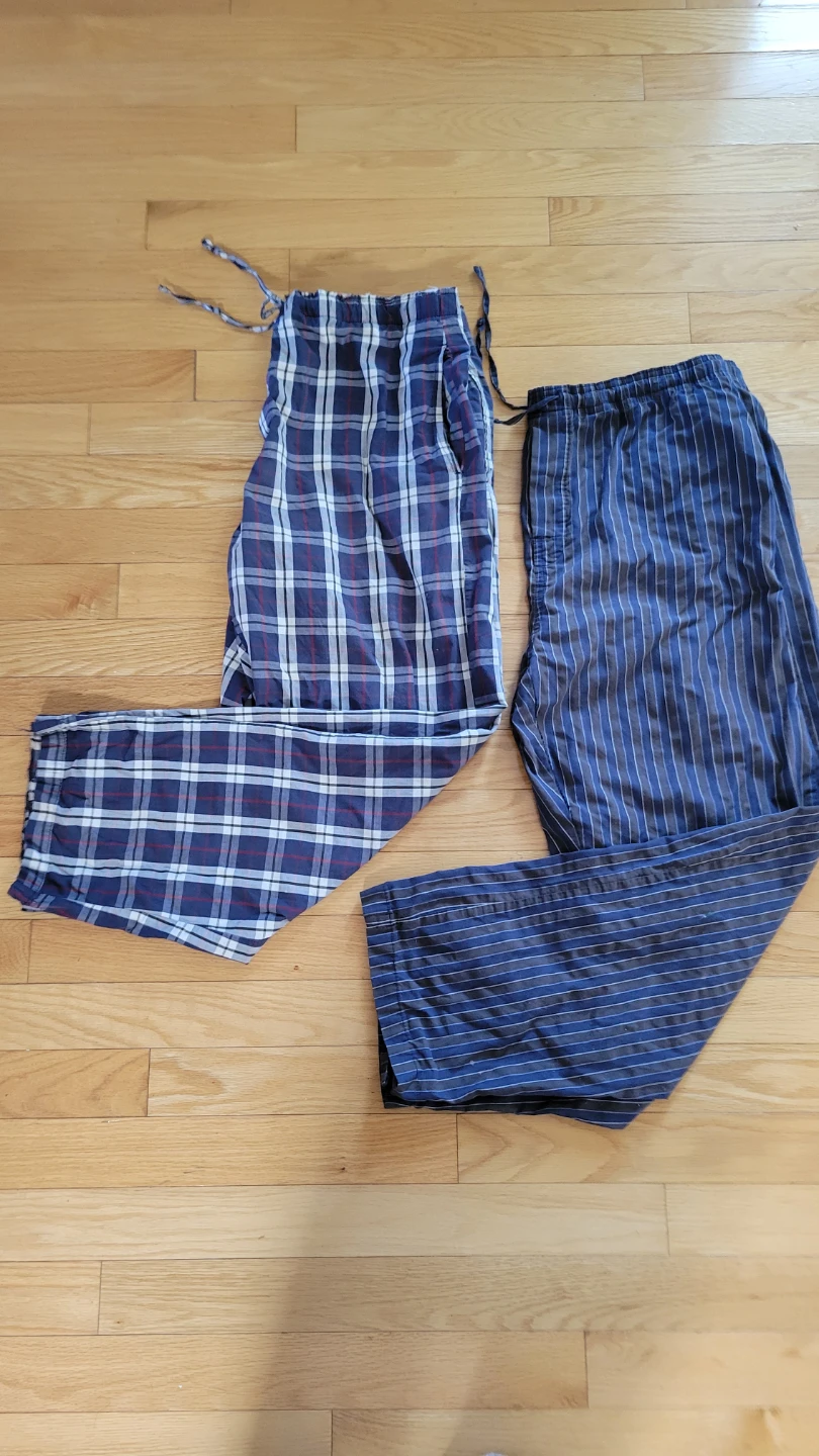 2 Men's Cotton Pajama Pants - Blue Plaid & Striped Size Medium