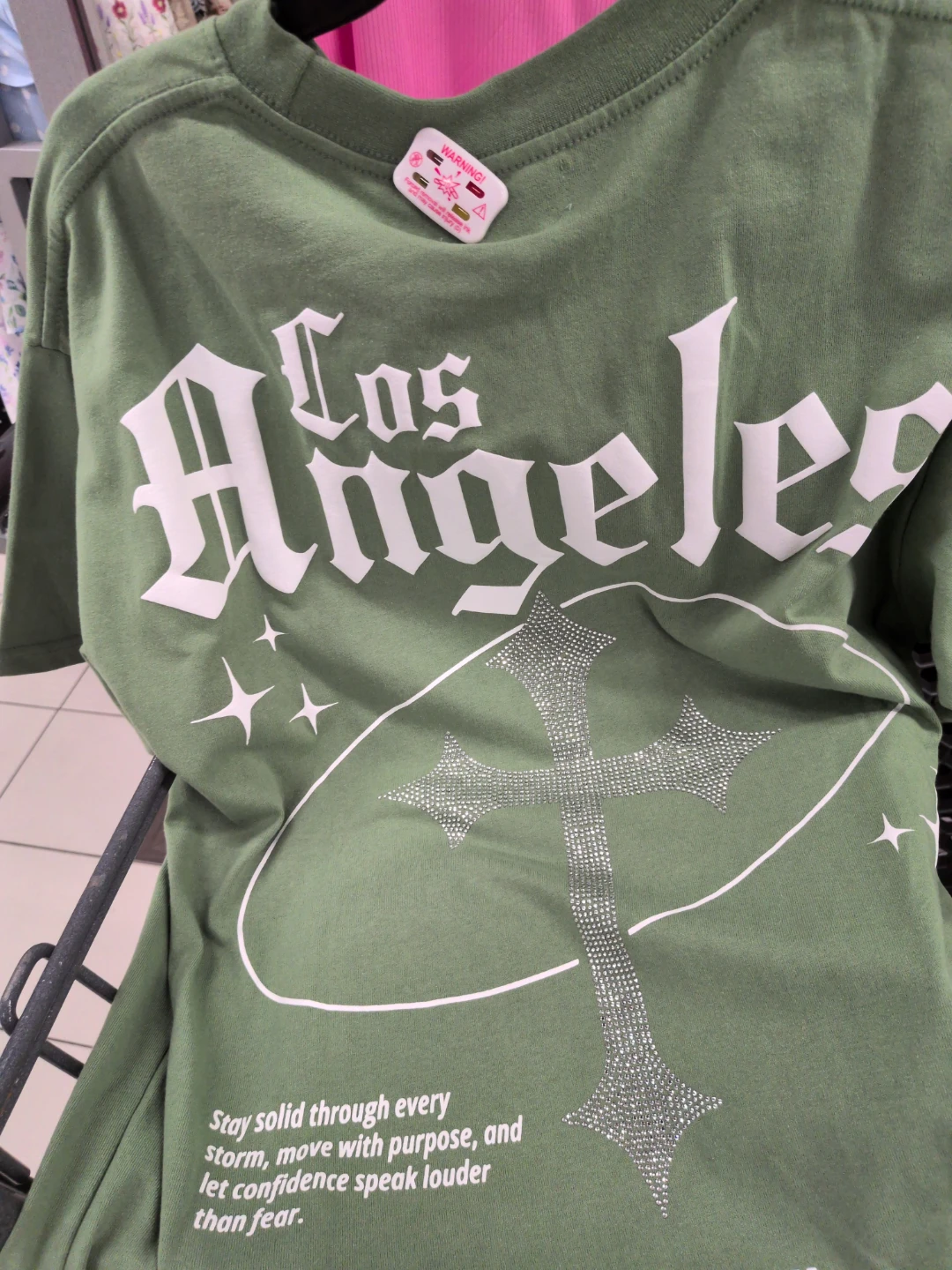 Green Los Angeles Graphic T-Shirt with Cross Design - photo 4