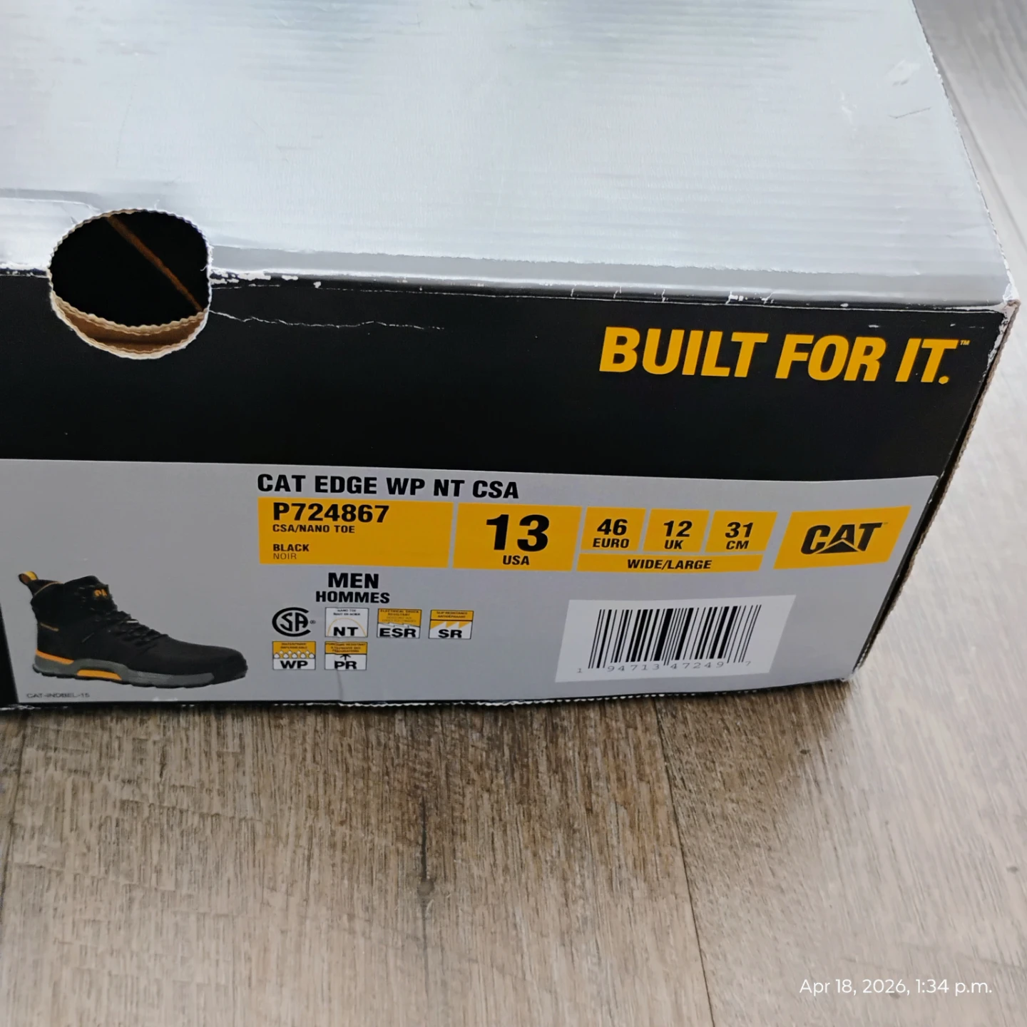 179$CAT EDGE WP NT CSA Men's Work Boots Size 13 Wide - photo 2