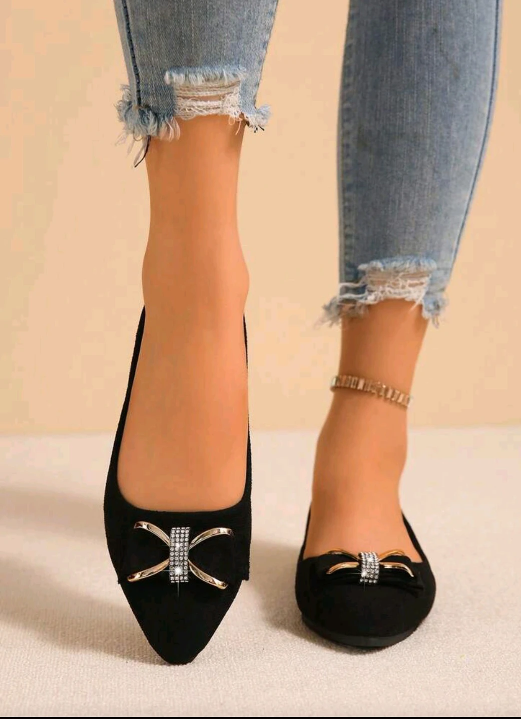 Women's Black Ballet Flats with Bow Accent - photo 3
