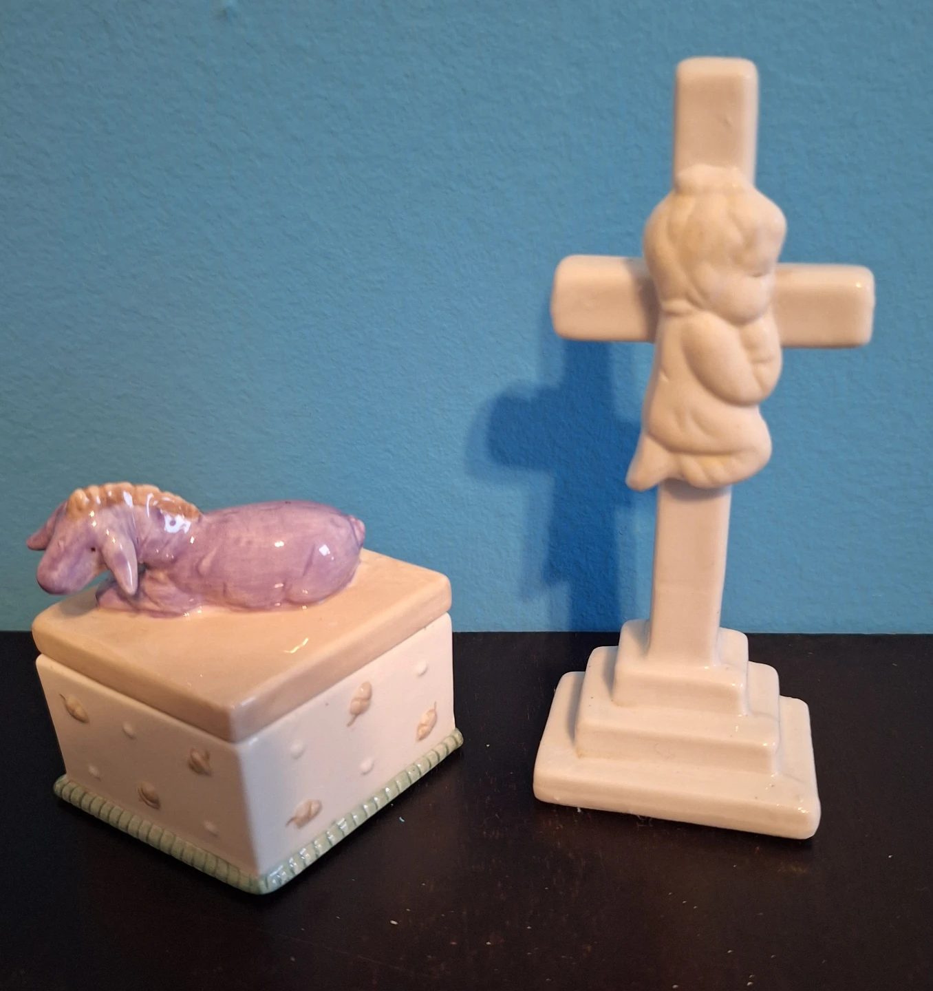 Classic Pooh Trinket Box and Cross. Nursery decor