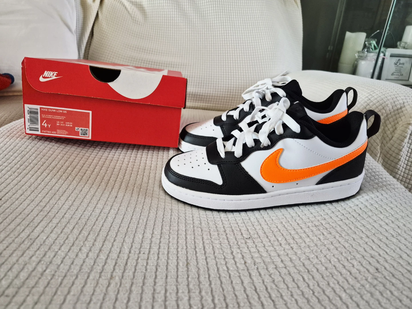Nike Dunk Low GS Youth Sneakers - White/Black/Orange - Size 4Y