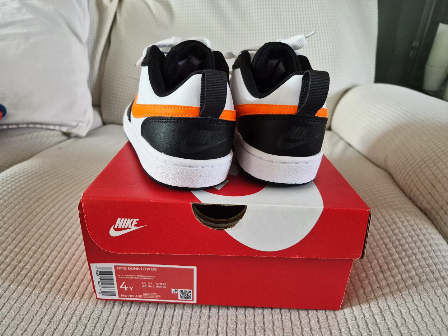 Nike Dunk Low GS Youth Sneakers - White/Black/Orange - Size 4Y - photo 2