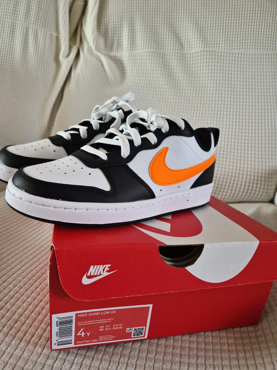 Nike Dunk Low GS Youth Sneakers - White/Black/Orange - Size 4Y - photo 3