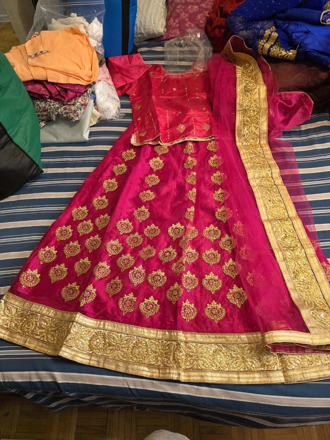 Pink and Gold Embroidered Lehenga Choli Set
