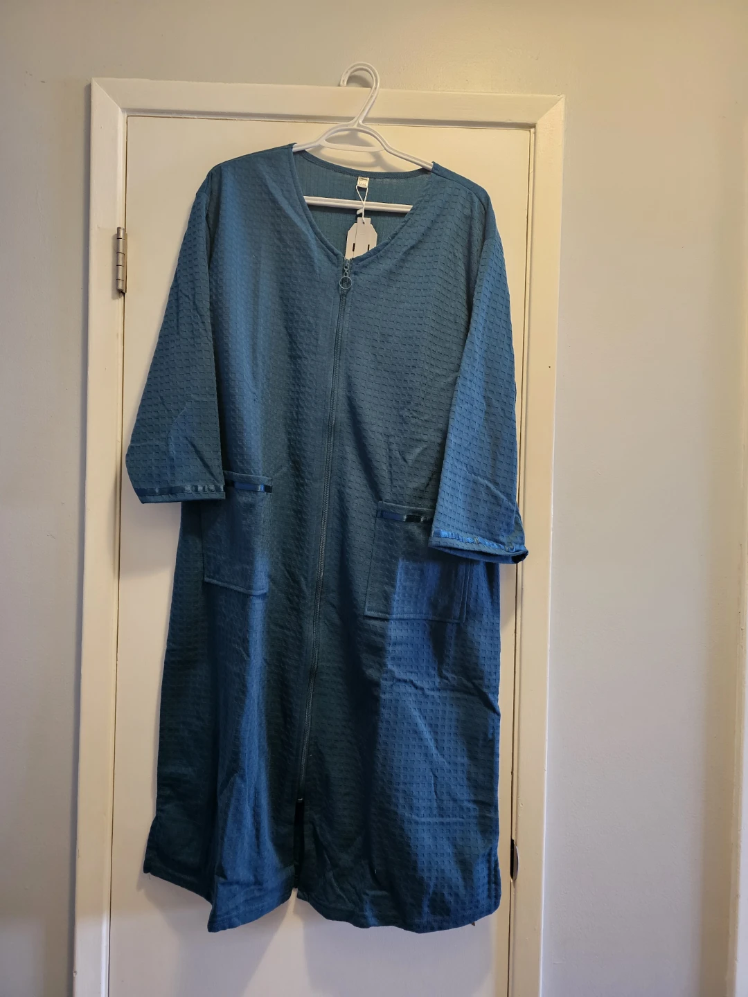 Teal Textured Zipper Robe - 3xxx