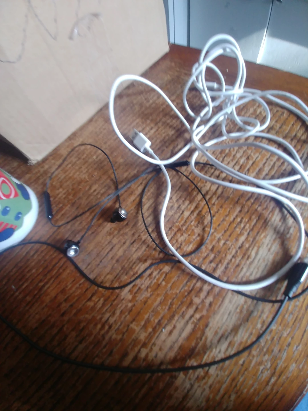 White USB Charging Cable and Black Earbuds - photo 2