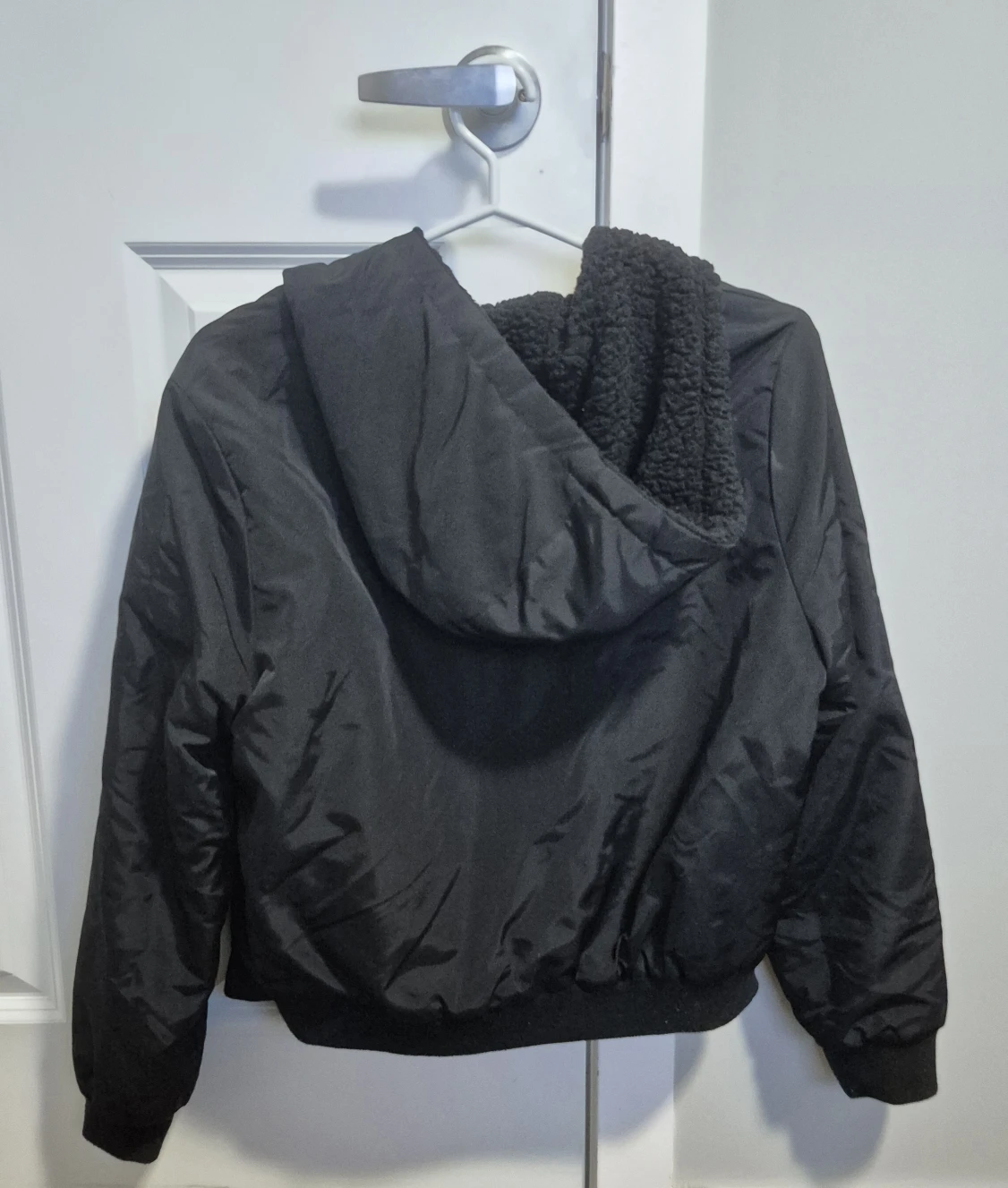 Reversible Black Sherpa Fleece Hooded Jacket