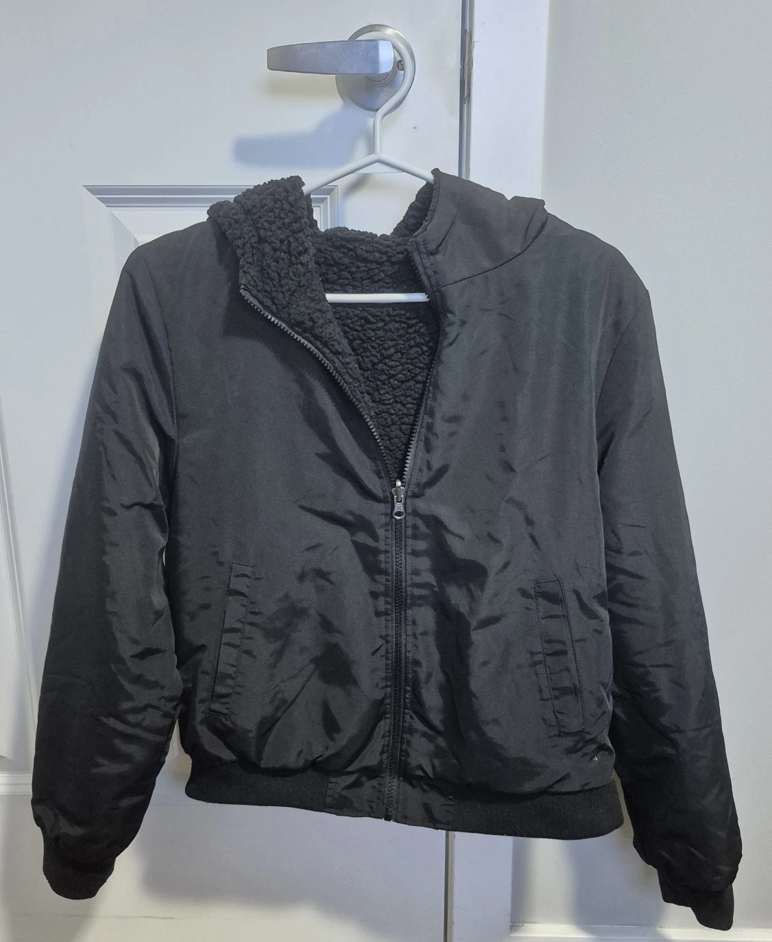 Reversible Black Sherpa Fleece Hooded Jacket - photo 2