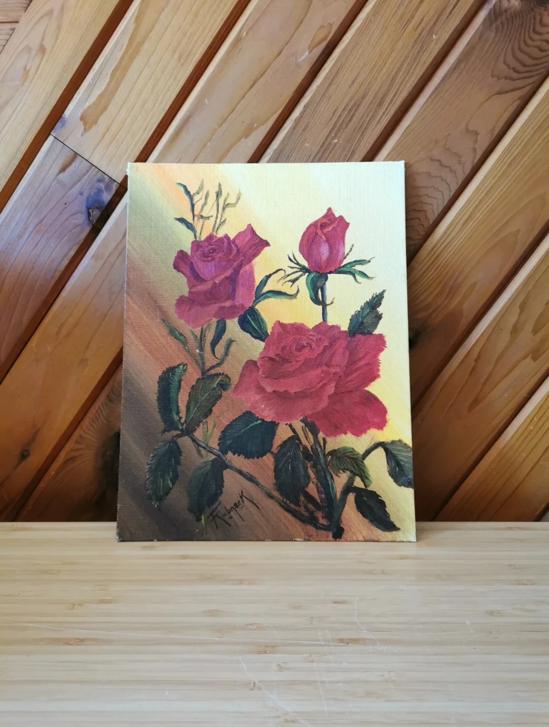 Vintage Signed Oil Painting – Red Roses - photo 2