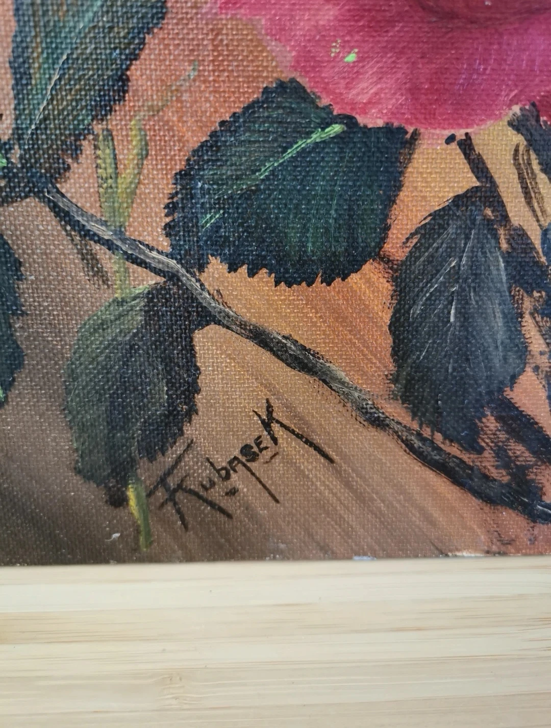 Vintage Signed Oil Painting – Red Roses - photo 3