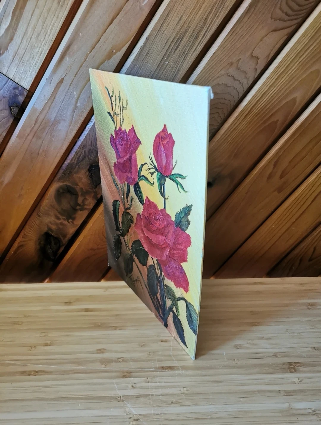 Vintage Signed Oil Painting – Red Roses - photo 4