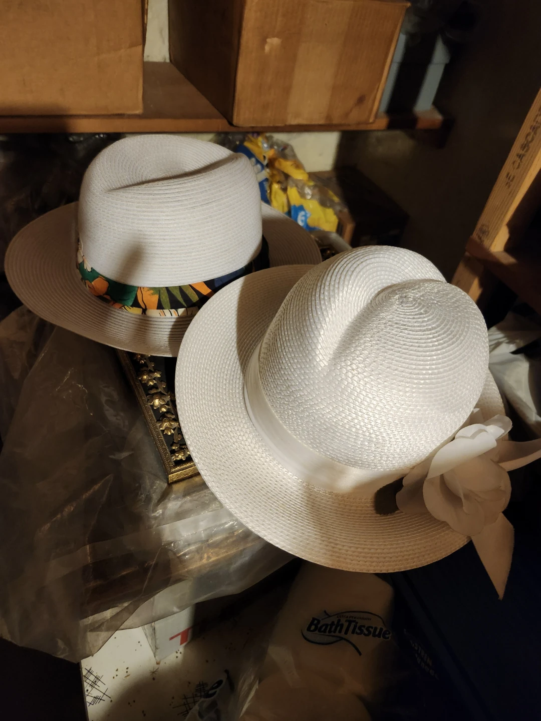 Two White Woven Sun Hats