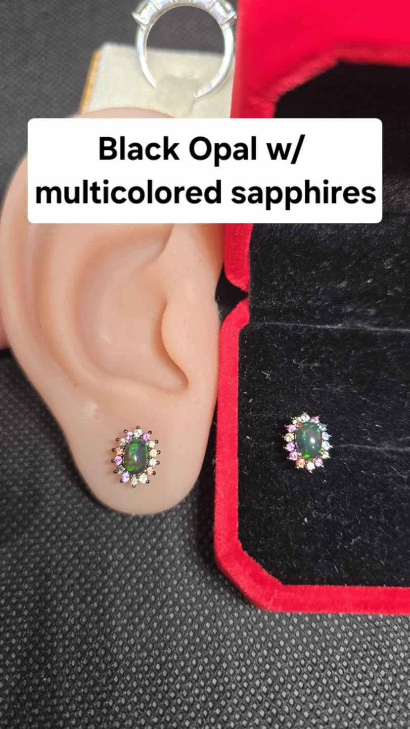 Black Opal Earrings with Multicolored Sapphires - photo 3