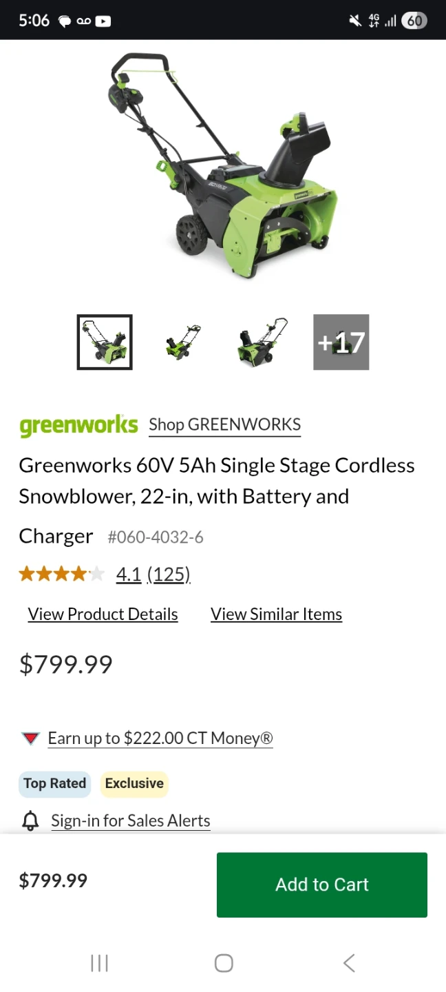 Greenworks 60V Cordless Snowblower 22-in $100 o b o - photo 5